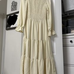 ZESICA Women's Casual Long Sleeve Crew Neck High Waist Smocked Flowy Tiered Midi Dress 