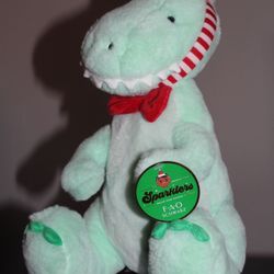 13" Plush Sparklers Dragon/Dinosaur FAO Schwarz Exclusive Christmas Santa Green
