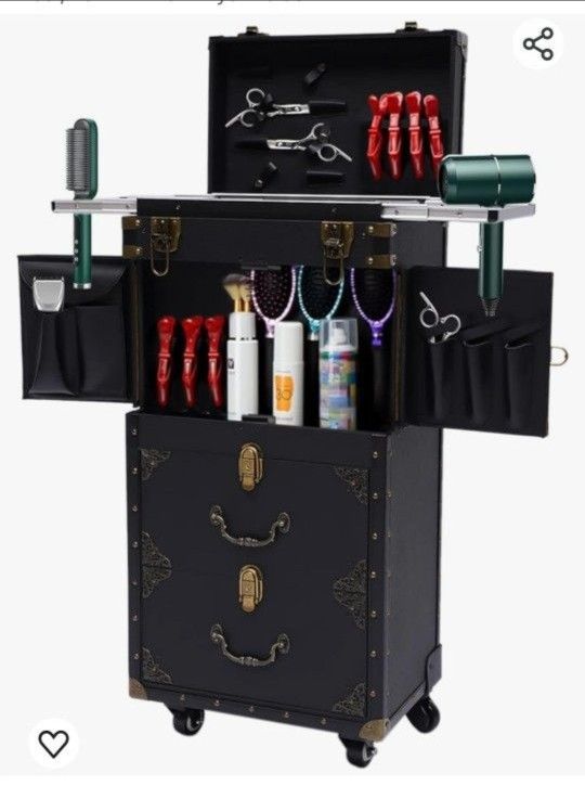Hair Stylist Rolling Lockable Train Case Cart