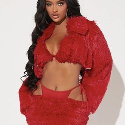Fuzzy Red Crop Jacket