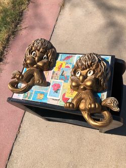 Vintage 1970s HOMCO Gold Lion Wall Art Plaques – Matching Pair MCM Kitsch