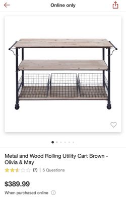 Brand New Metal and Wood Rolling Utility Cart!!