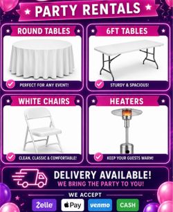 Chairs-Tables-Popup Canopy-Heaters