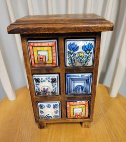Vintage Keepsakes Jewelry Tea Apothecary Storage Organization Wood Ceramic Drawer