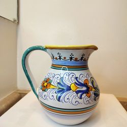 Vintage Artistica Italy Hand-Painted Ceramic Pitcher – Signed by Umberto