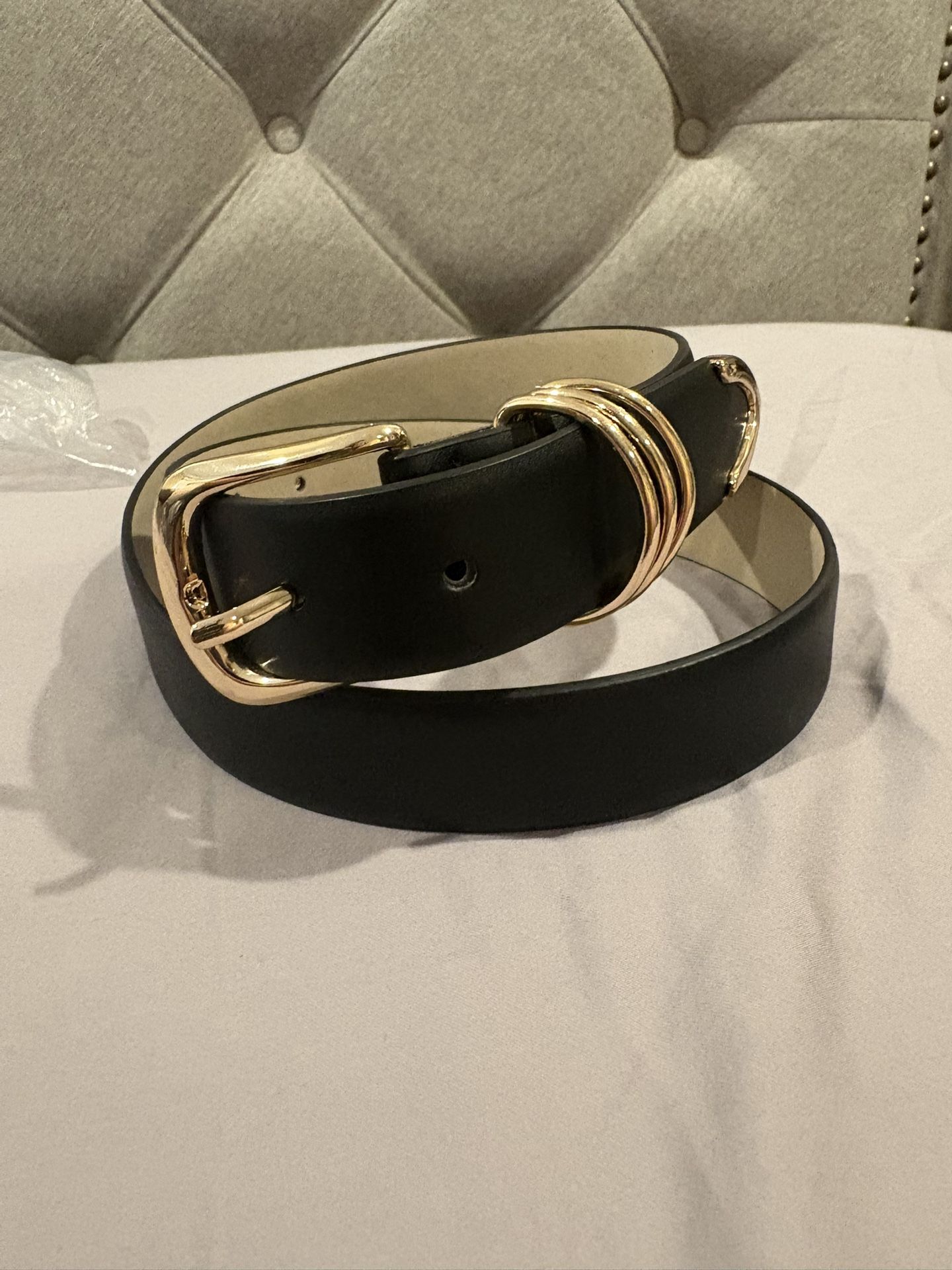 Women Leather Belt Gold Buckle Large NEW