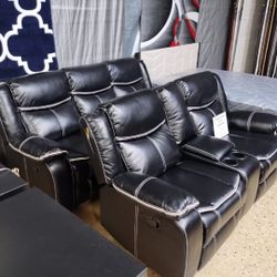 Black With White Stiching Sofa Love Seat 