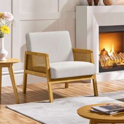 Beige Accent Chair, Armchair with Wood Legs, Mid Century Living Room Chair, , W-2