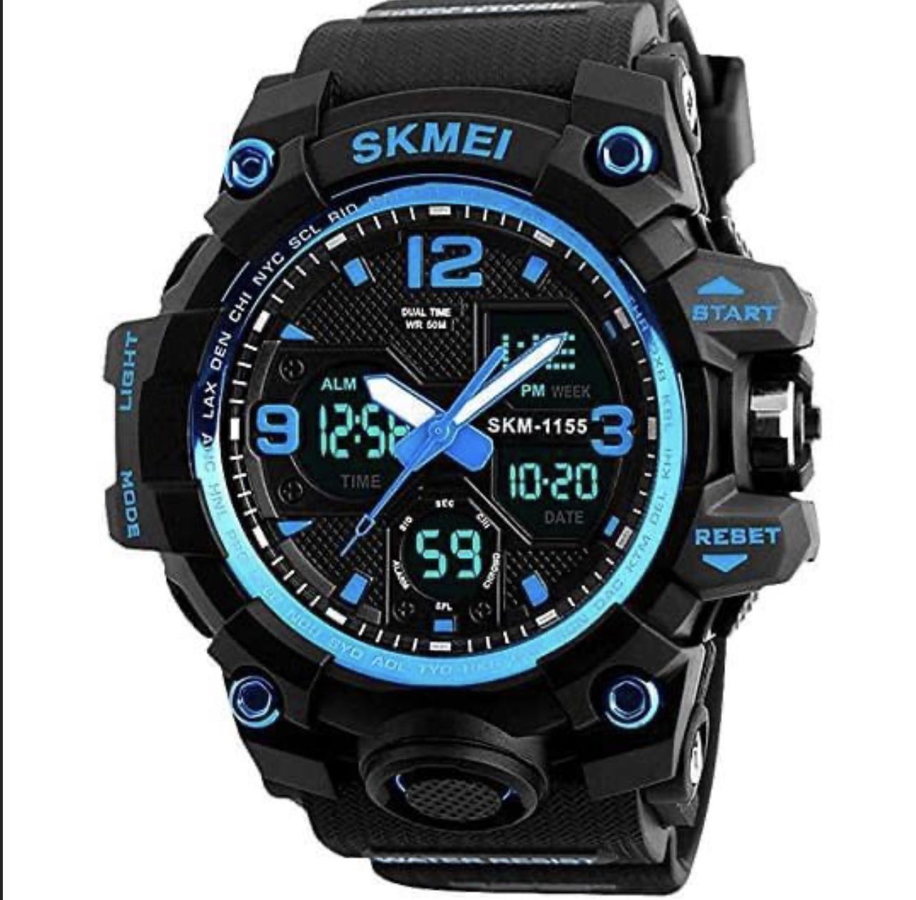 Men's Sports Military Large Dual Dial Analog Digital Date Multifunction LED Back Light Electronic Wa