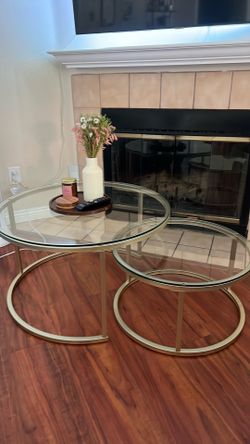Gold & Glass Coffee Table Set