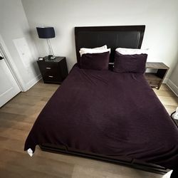 Modern Dark Wood Bed + Dresser Set