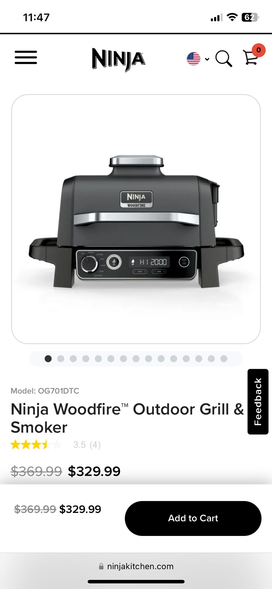 New (Open box) Ninja Wood fire Electric BBQ Grill And Smoker
