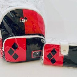 Loungefly Harley Quinn Hard Tag Backpack And Wallet Included Limited Edition Rare New With Tags 
