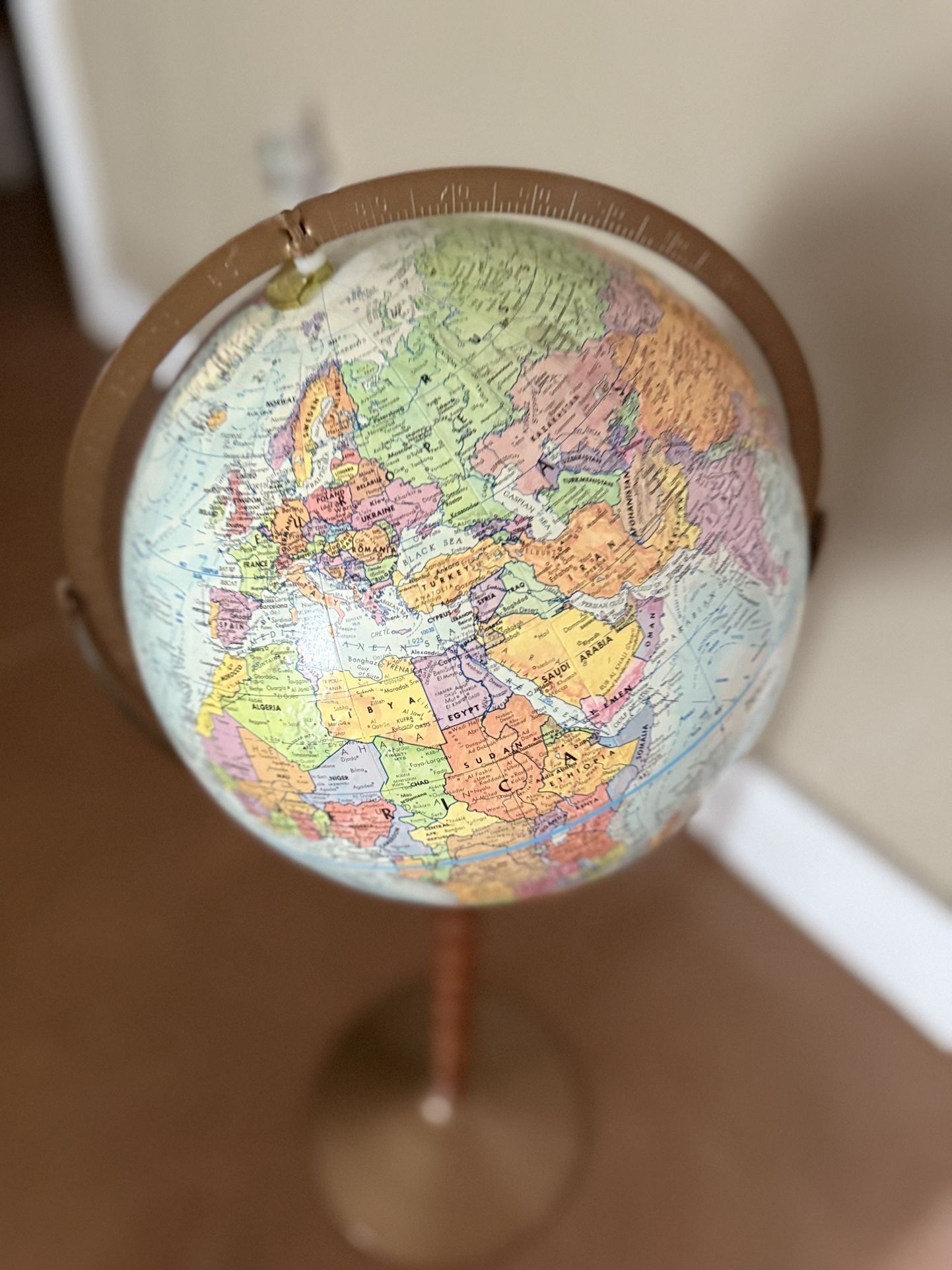 Vintage Replogle World Nation 12" Diameter Globe on Wood/Metal Stand