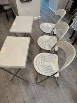 Folding chairs and TV Tray Tables portable 5 total white and metal