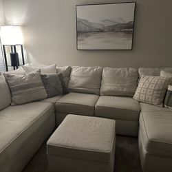 Beige Sectional with Ottoman