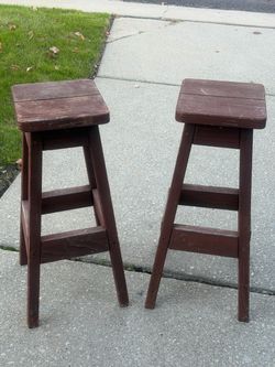 Outdoor Matching Wood Bar Stools (2)