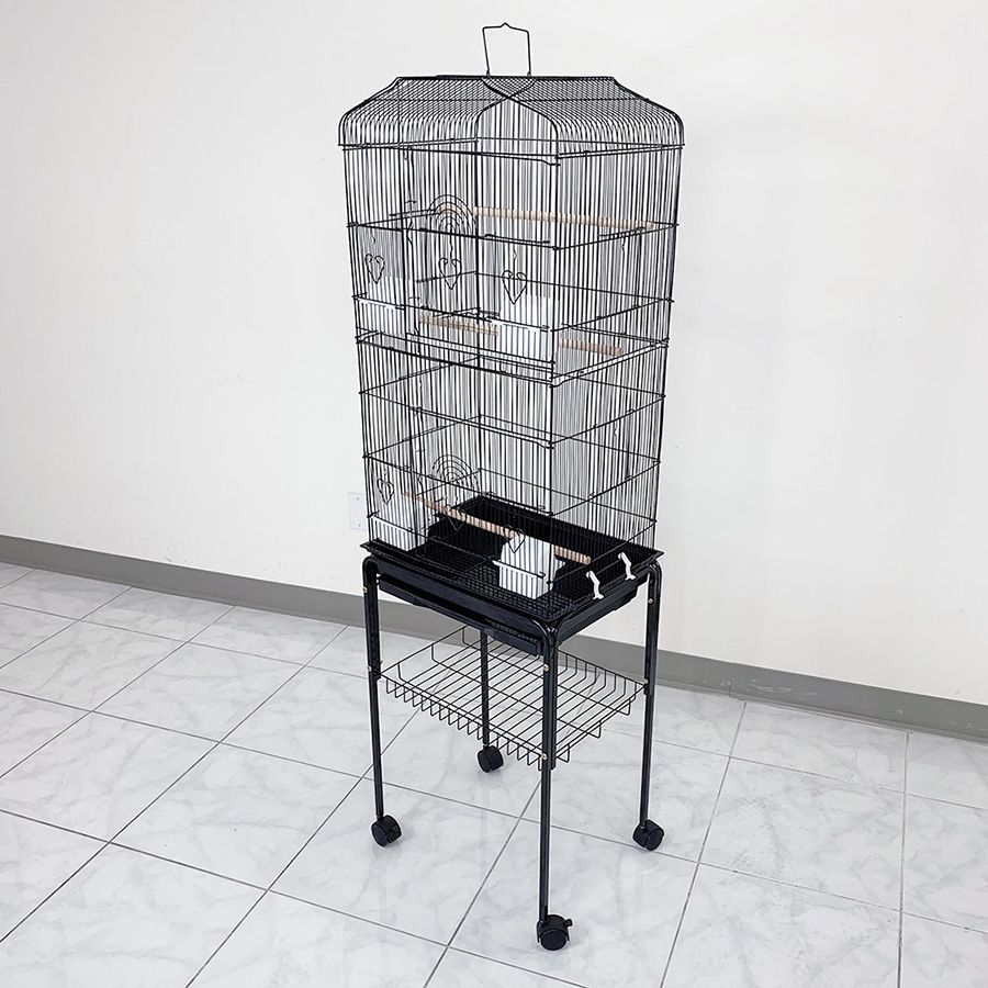 (NEW) $60 Small to Medium Bird Cage 60” Tall Parrot Parakeet Cockatiel Bird Cage 18x14x60” Rolling Stand