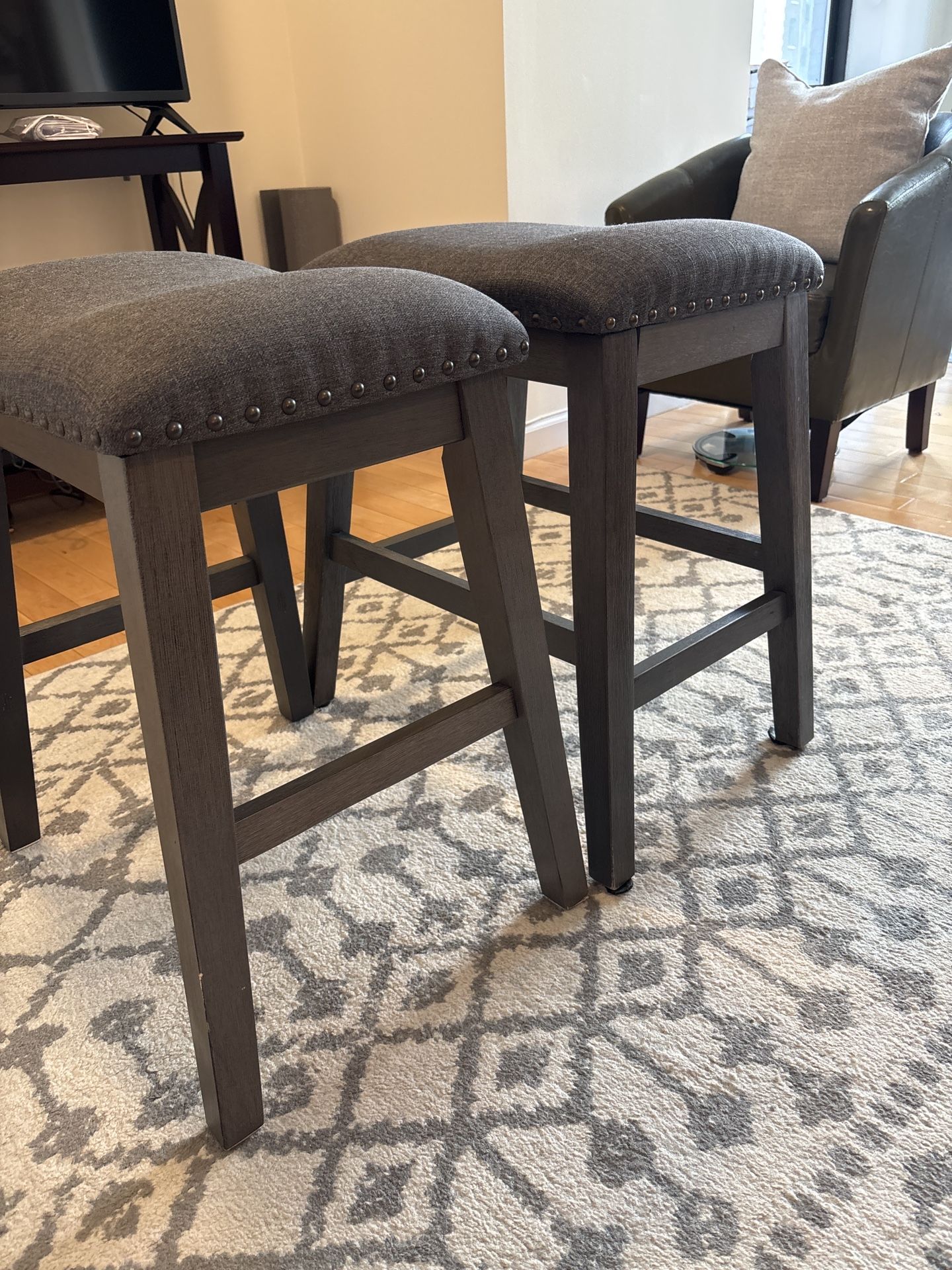 Pair Of Gray Upholstered Stools