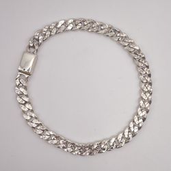 Solid 925 Sterling Silver 6.8mm Diamond-Cut Cuban Chain 8.5in Bracelet