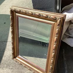 Antique Gold Wooden Mirror Beveled Glass 