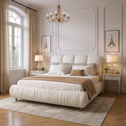 Trosa Luxury Queen Upholstered Platform Bed with Oversized Cushion Headboard