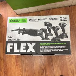 Flex 24V Brushless 4 Tool Kit Drill Driver Impact Driver Recip Saw & Work Light 