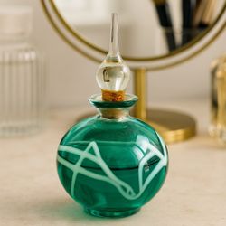 Art Glass Vintage 2000s Perfume Bottle Teal Hanging Hearts White Ribbons