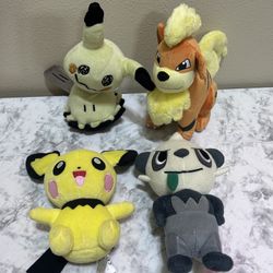 Tomy Pokeman Plushies 4 Pichu Pancham Mimikyu Growlithe Toys Soft Stuffed Anime