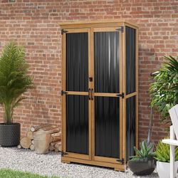 Outdoor Storage Cabinet Waterproof with Shelves, Small Storage Shed, Garden Storage Cabinet Tool Organizer