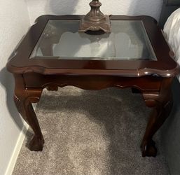 Cherry Wood 2 End Table with Glass Top, 1 console & 1 coffee table set