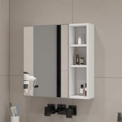 21.7 in. W x 22 in. H White Rectangular Medicine Cabinet with Mirror Wall Storage Cabinet Bathroom Mirror Cabinet