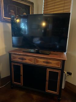 Vintage Wood TV Stand / Media Console with Glass Cabinets