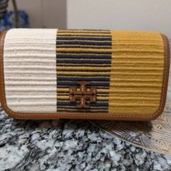 TORY BURCH THEA WOVEN RUG STRIPE FLAT WALLET !!