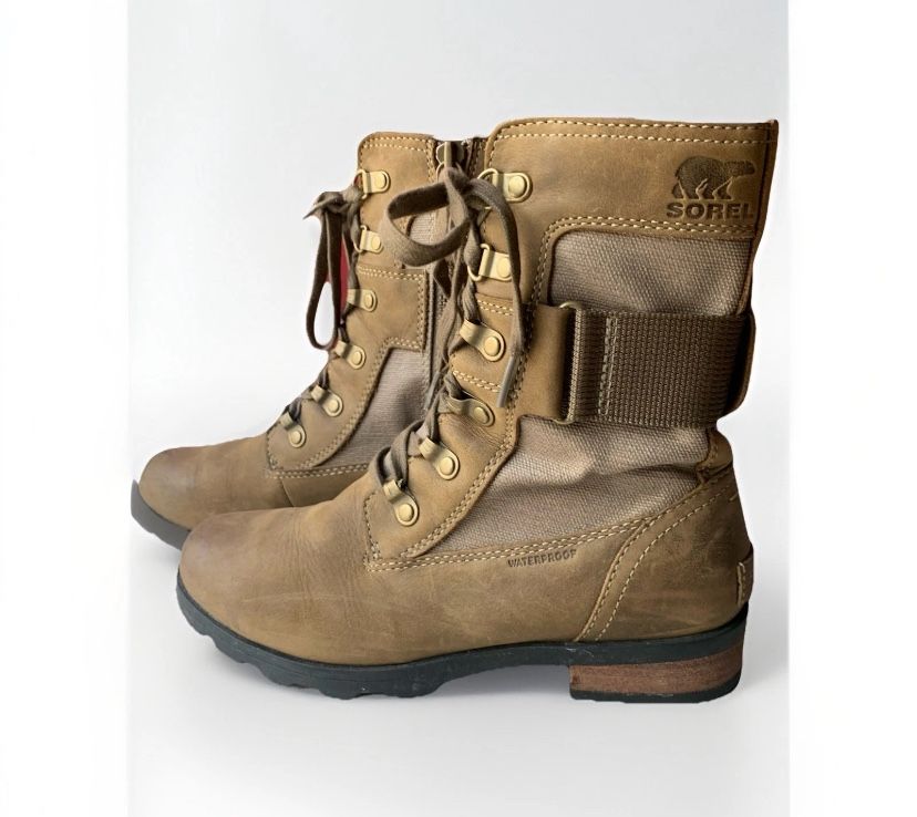 SOREL Major Carly Combat Boots 6 Nutmeg/Flax Brown Lace Up Waterproof Hiking A2