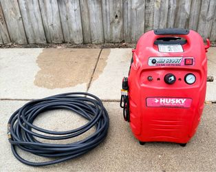 Husky Air Compressor, 135 PSI Max, works well. Cash only.