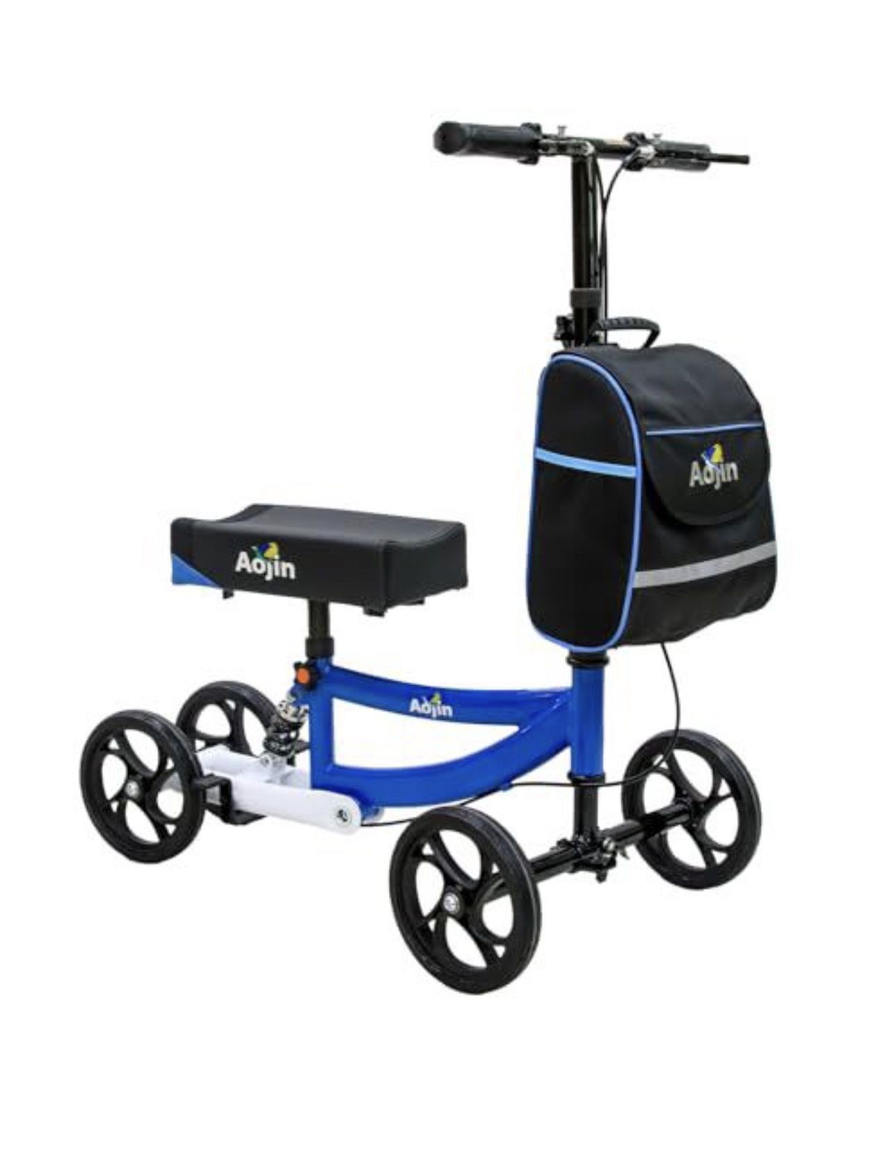 Aojin Knee Scooter, 300lbs Capacity, 13" Big PU Seat, All Terrain Foldable Knee Scooter Walker with Bag for Foot Injuries Compact Crutches Alternative