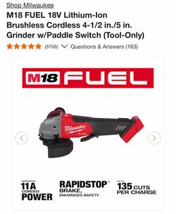 M18 FUEL 18V Lithium-Ion Brushless Cordless 4-1/2 in./5 in. Grinder w/Paddle Switch (Tool-Only)