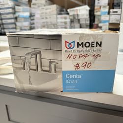 MOEN Genta 8 in. Widespread Double Handle Bathroom Faucet with Drain Kit Included in Chrome
