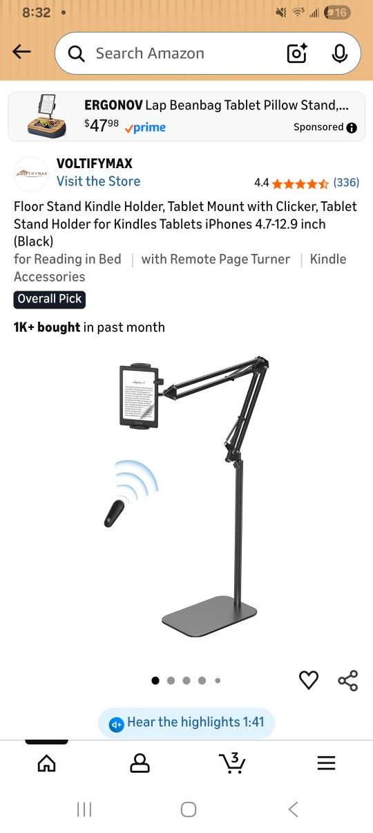 Floor Kindle Stand Holder With Page Turner