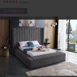 Meridian Furniture/ KiKi Grey Queen Bedframe with Storage 