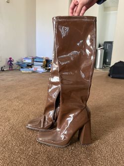 Square Toe High Heel High Knee Boots Caramel Women’s Size 8