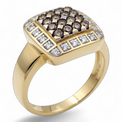 Estate Jewelry 14K Yellow Gold Pave Set Cluster Ring with White and Chocolate Diamonds. (Size 7.0)