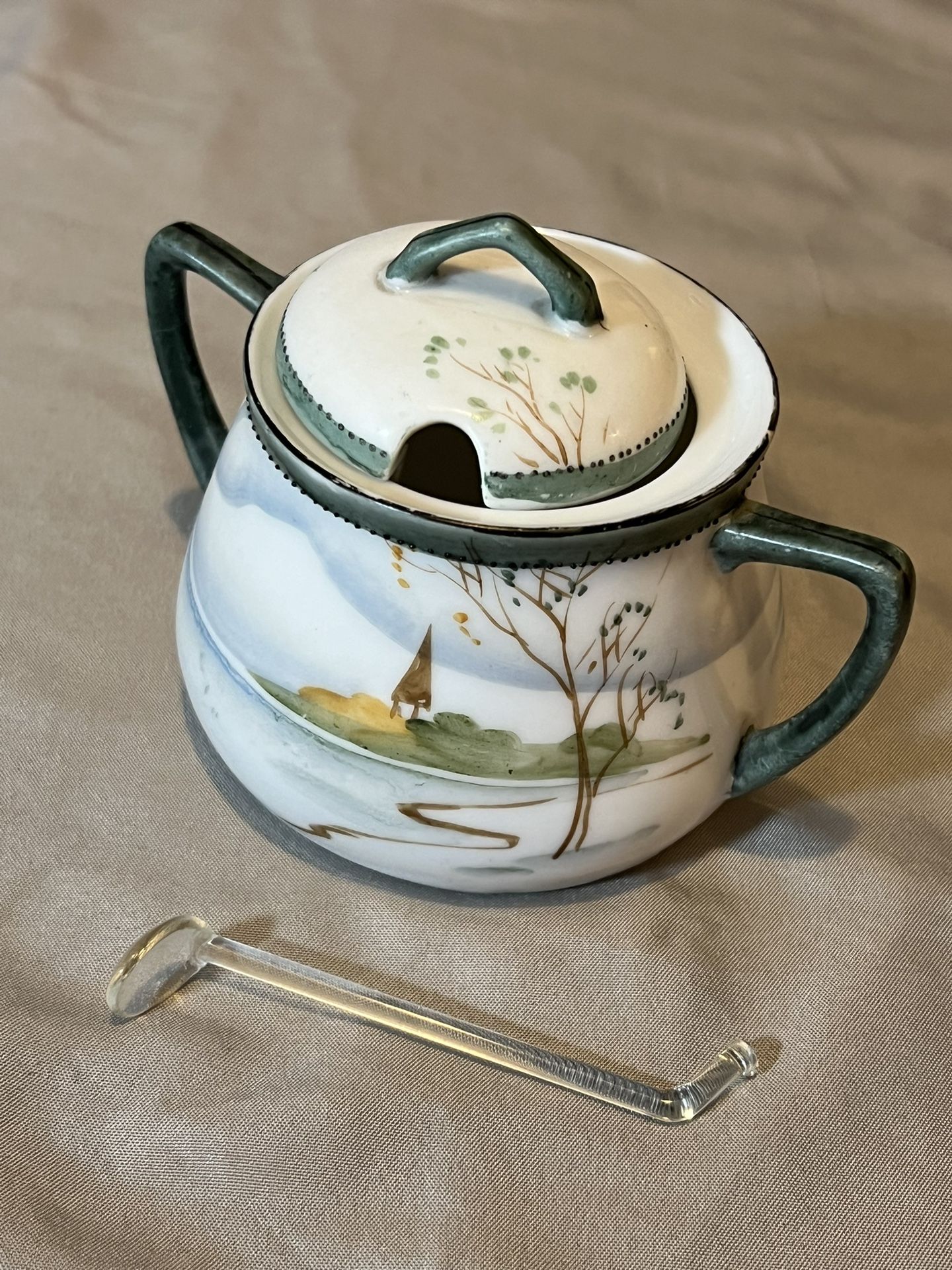 “Nippon” Sugar/Salt Dish W/Glass Ladle !