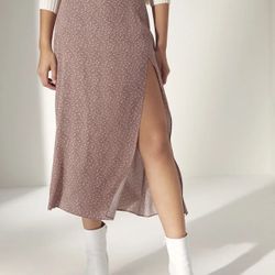 NWT ARITZIA WILFRED MIDI Slit Skirt Mauve Pink/Java Brown Size 8