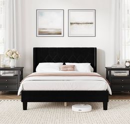 👑👑 King Size Black Velvety Upholstered Bed Frame with Headboard👑👑