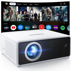 Mini Smart Projector with WiFi and Bluetooth - Compatible with Netflix/YouTube/PrimeVideo, Electric Focus & Keystone, Short Throw Portable Video Proje