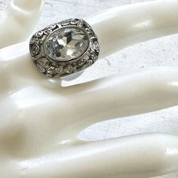 Silver Tone Rhinestone  Ring