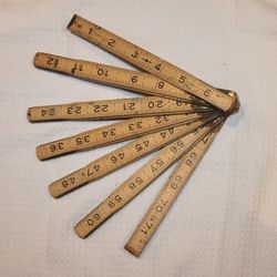 Vintage "Fix'N'Save" 72" Wooden Folding Extension Ruler w/ 6" Brass Slide USA