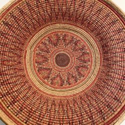 Very Large Antique Ethiopian Leather-Trimmed Harari Basket with Cowrie Shell Detailing 26.5” Diameter 